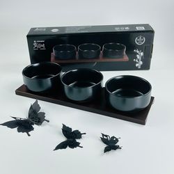 Lenardi 235-030 Набор из 3 салатников 10см на подставке BLACKWOOD в под.уп.(х24)Фарфор