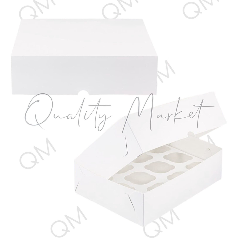 Коробка под капкейки с окошком 350*250*100 мм (12) (белая) целлюлозный картон с односторонним мелованным покрытием, эконом, 10шт