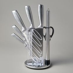 НАБОР НОЖЕЙ AGNESS НЖС НА ПЛАСТИКОВОЙ ВРАЩАЮЩЕЙСЯ ПОДСТАВКЕ 8 ПР.