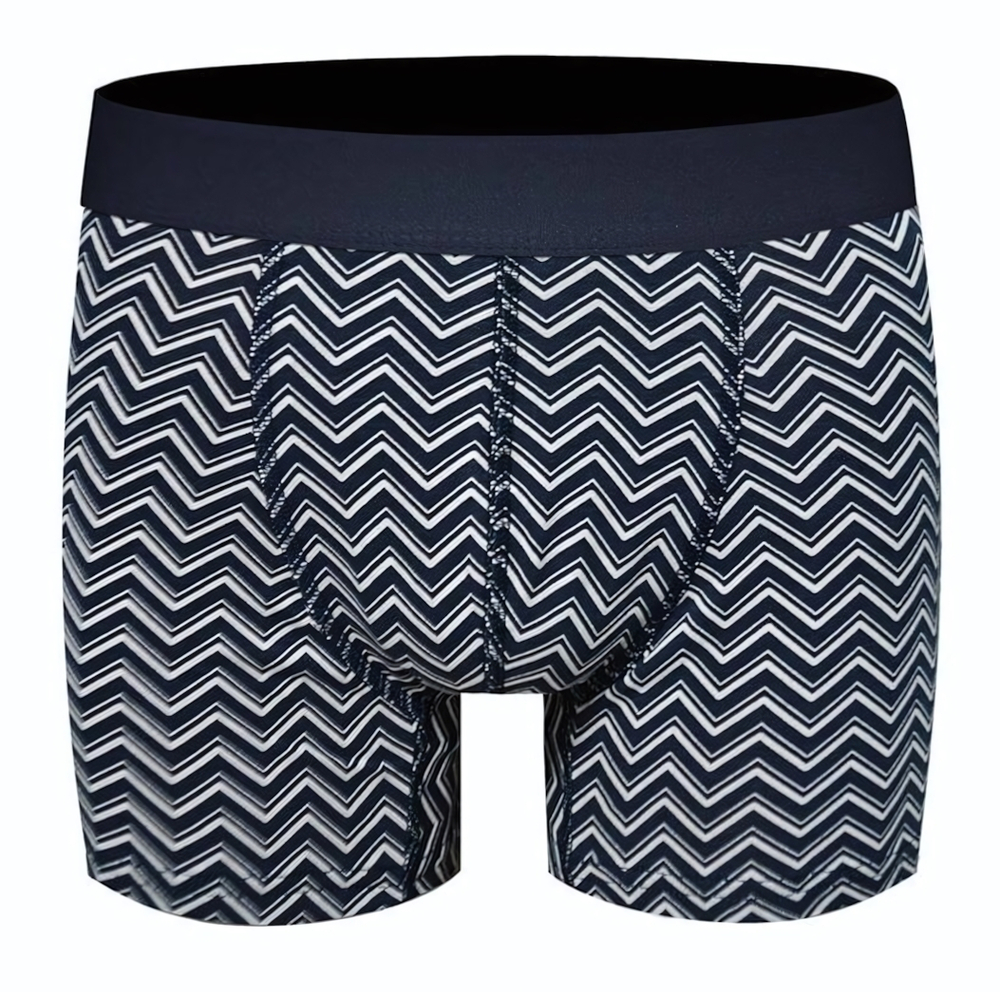 Темно-синие хлопковые трусы-боксеры с зигзагами (Размер: S) (Цвет: темно-синий)