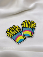 Нашивка "картошка фри" желто-голубая 5,5х4 см