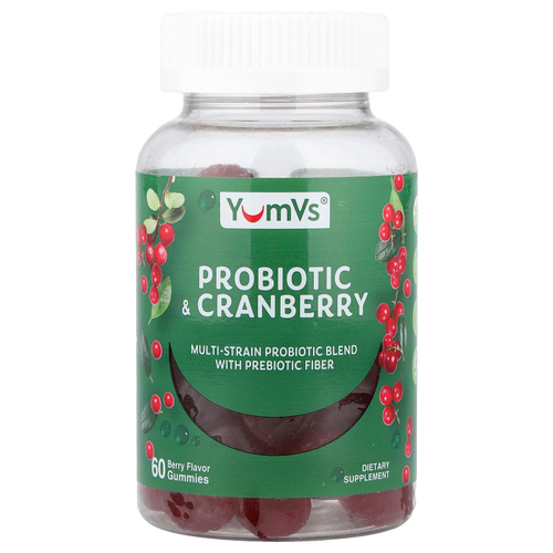 YumVs, жевательные таблетки с пробиотиком и клюквой, со вкусом ягод, 60 жевательных таблеток
