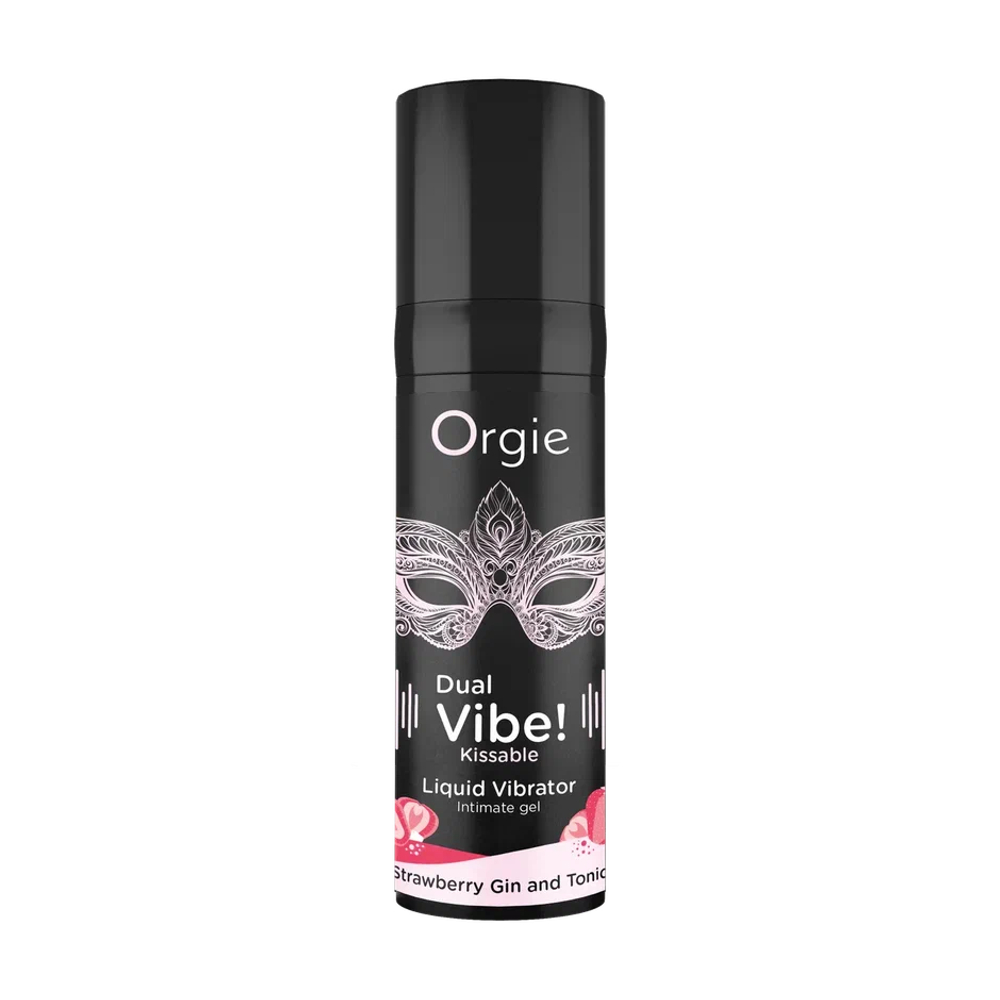 Съедобный гель с вибрацией Orgie DUAL VIBE! со вкусом коктейля STRAWBERRY GIN AND TONIC 15мл