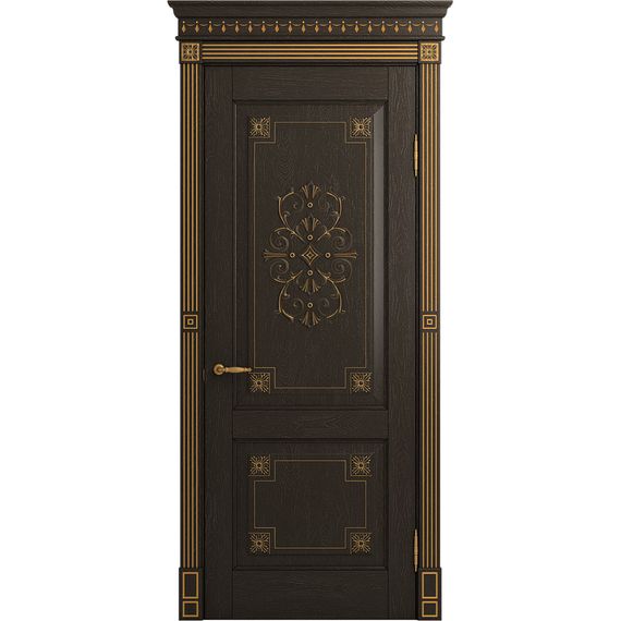 Межкомнатная дверь массив дуба Viporte Флоренция Декор шоколад патина золото глухая