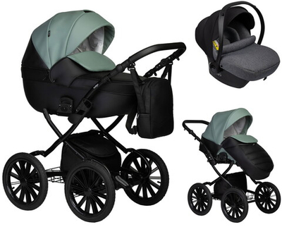 Детская коляска Indigo Mio Eco Plus 14 3 в 1 с автокреслом Avionaut Cosmo Grey 05 черная кожа+шалфей кожа