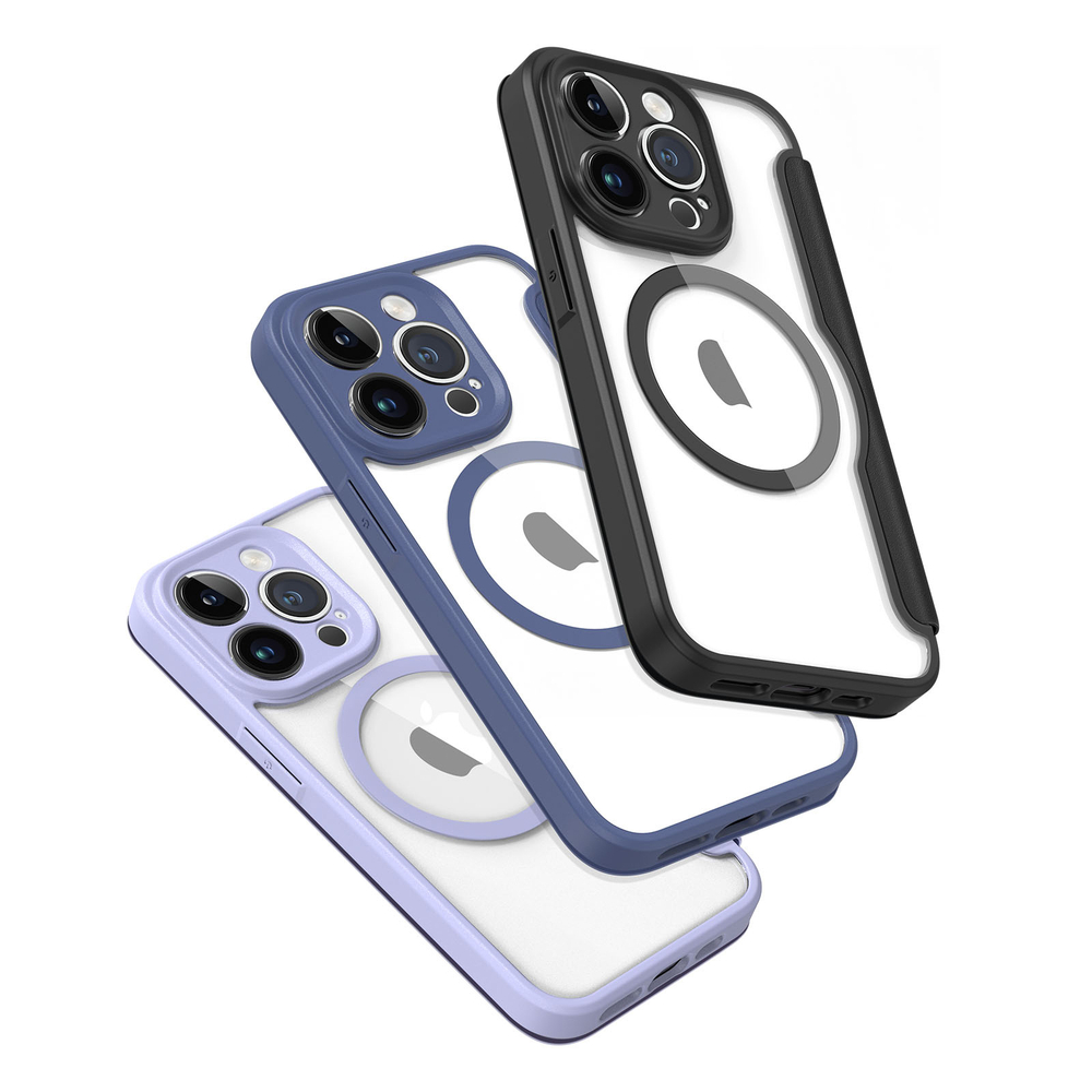 Прозрачный чехол книжка синего цвета с поддержкой MagSafe от Dux Ducis для iPhone 14 Pro, серия Skin X Pro Series Case
