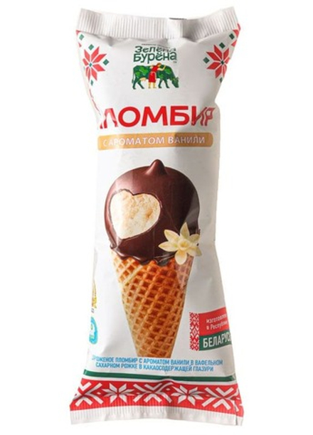 Мороженое Рожок "Пломбир с ароматом ванили" 85г. Зелена Бурена