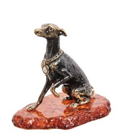 Народные промыслы AM-1298 Фигурка «Борзая» (латунь, янтарь)