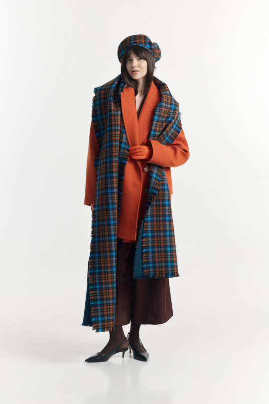 Шарф палантин клетка/синий