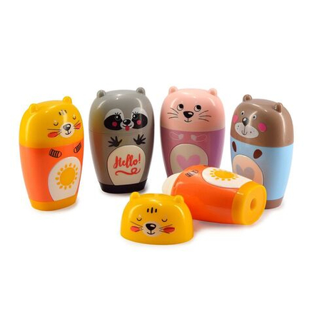 Точилка пласт. с контейнером  1 отв. BV "FunSharp. Зверушки" с ластиком, 4 вида**