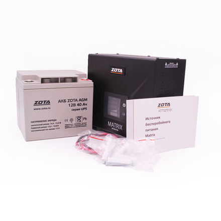 Комплект ИБП ZOTA Matrix WT300 + Аккумуляторная батарея АКБ ZOTA AGM 40-12 (300/500ВА,12В,40А/ч)