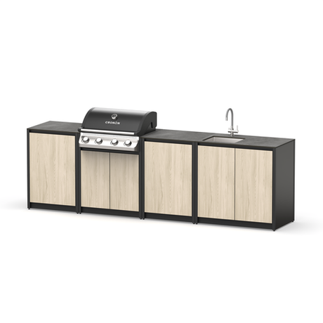 Уличная кухня с грилем Lounge C-117SG, 2.9 м, дуб сонома/черный мрамор