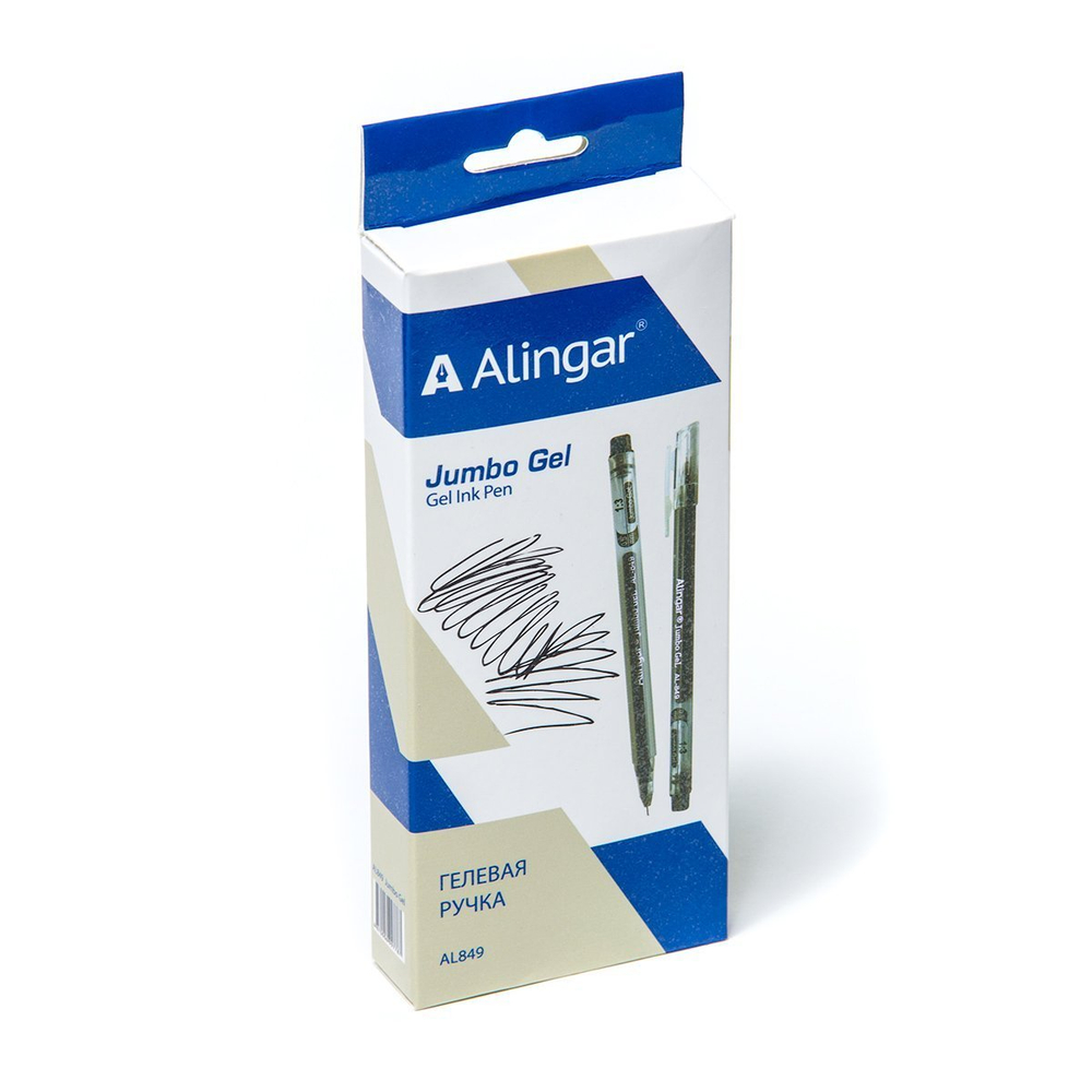 Ручка гелевая Alingar, "Jumbo GeL", 0,5 мм, черная, игольчатый наконечник, трехгранный, прозрачный, пластиковый корпус, карт. уп.