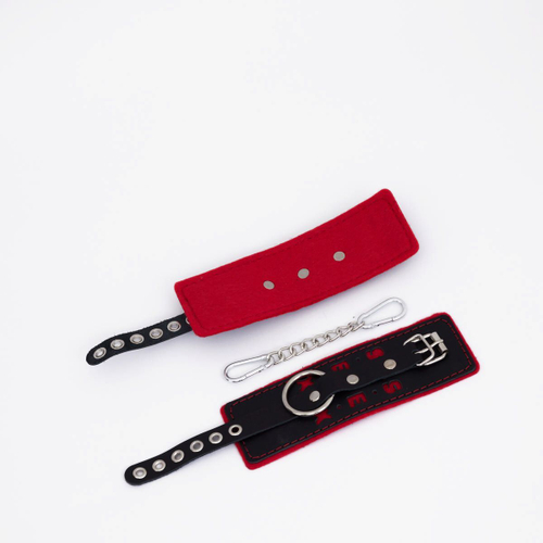 Черно-красные наручники с красной строчкой Sex