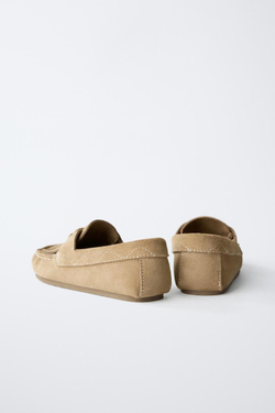 ZARA КОЖАНЫЕ МОКАСИНЫ, ПЕСОЧНО-КОРИЧНЕВЫЙ