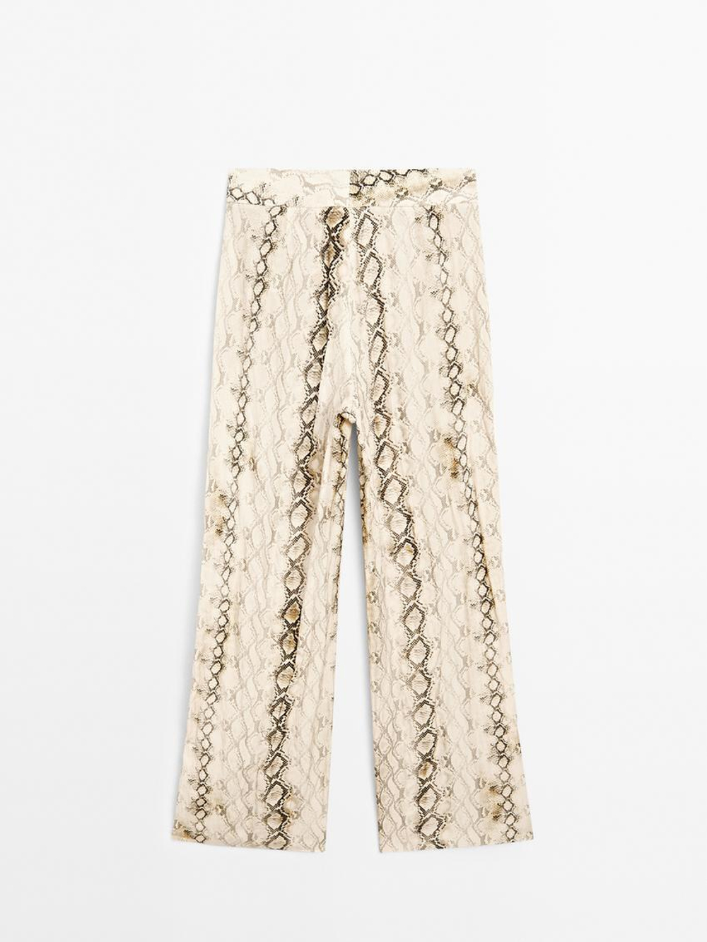 Massimo Dutti Брюки прямого кроя с анималистическим принтом , цвет слоновой кости