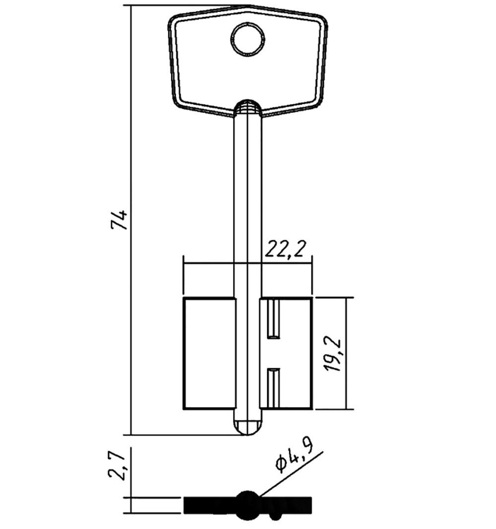 Заготовка сувальдного ключа 10663 GRN7D Герион-мини кор. Шир.(Конаково)