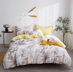 Постельное белье ЕВРО (двуспалка) Египедский Хлопок Листья на желтом