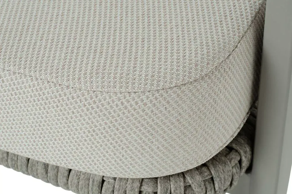 "Амстердам" диван 2-местный плетеный из роупа, каркас алюминий, роуп серый круглый, ткань бежевая