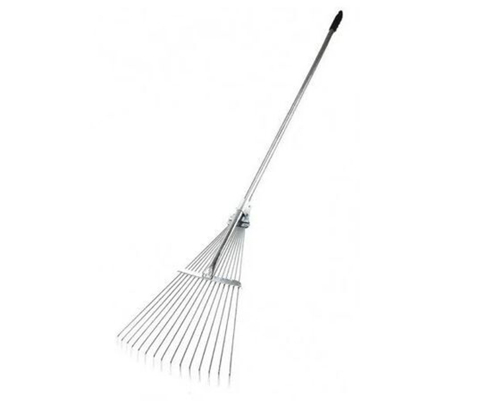 Грабли веерные раздвижные пластинчатые (15 зуб.) металл.основание, с черенком