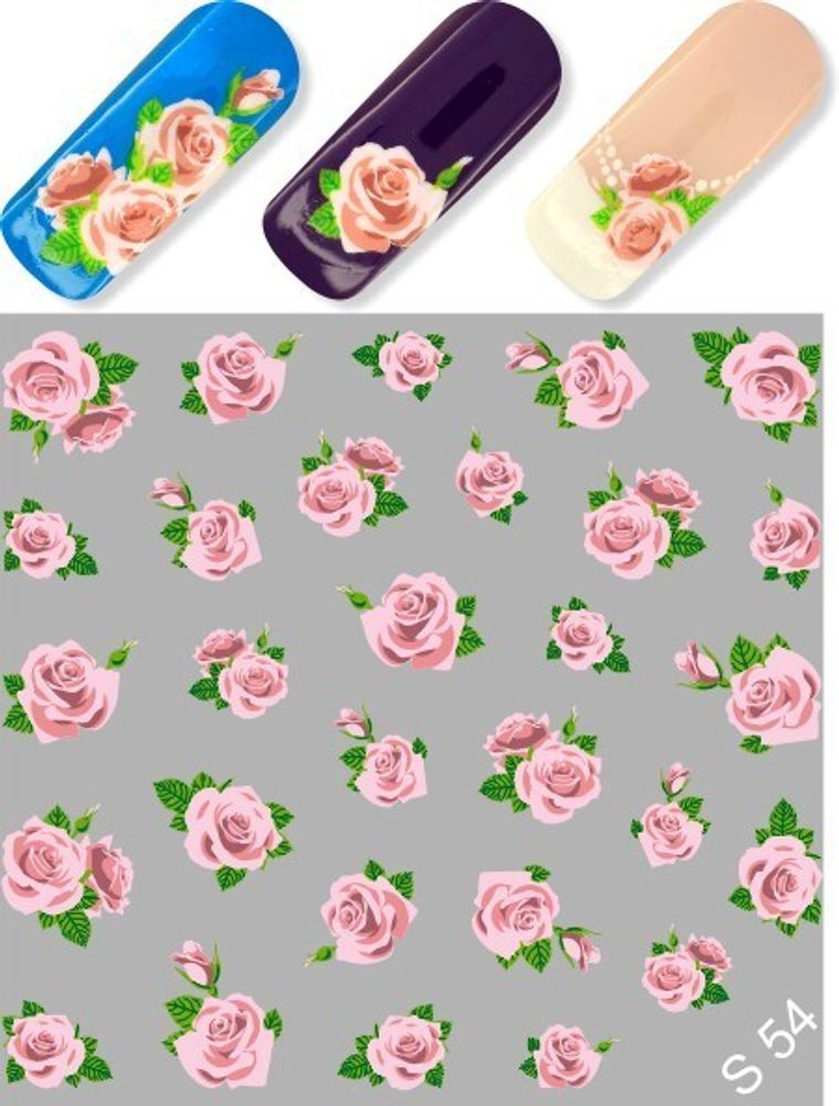 Слайдер-дизайн для ногтей Цветы S 54 розовый