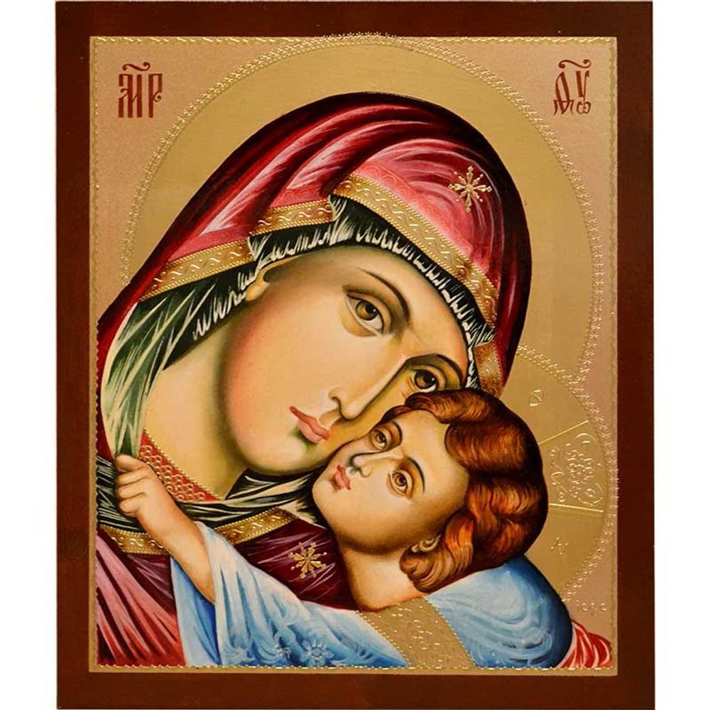 "Умиление". Писаная икона Богородицы с младенцем.