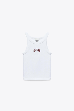 ZARA ТОП НА БРЕТЕЛЯХ В УНИВЕРСИТЕТСКОМ СТИЛЕ, БЕЛЫЙ