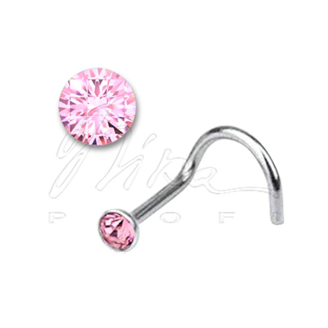 Нострил, сталь, с розовым камнем