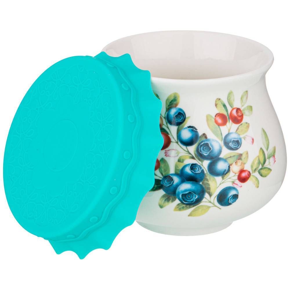 БАНОЧКА С СИЛИКОНОВОЙ КРЫШКОЙ "ГОЛУБИКА" 300 МЛ (КОР=36ШТ.)