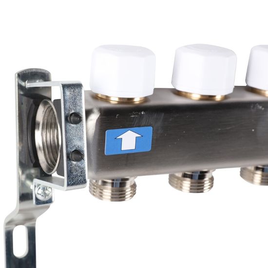 Коллектор Rommer 1"x3/4" на 10 контуров с запорными клапанами (нерж. сталь) RMS-3201-000010
