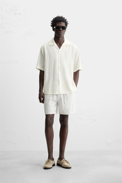 ZARA ШОРТЫ ИЗ ХЛОПКА И ЛЬНА, БЕЛЫЙ