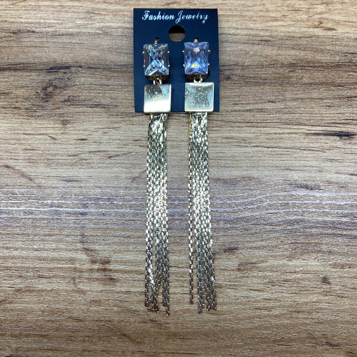 Серьги англ.заст. Bogema кристалл прямоугольник пластина квадрат цепочки жгутики металл золотистый