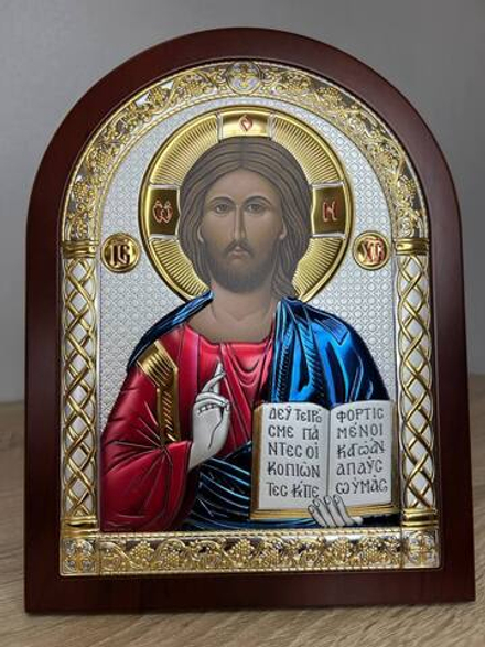 Спаситель, икона арочная, красное дерево, эмаль 175х225