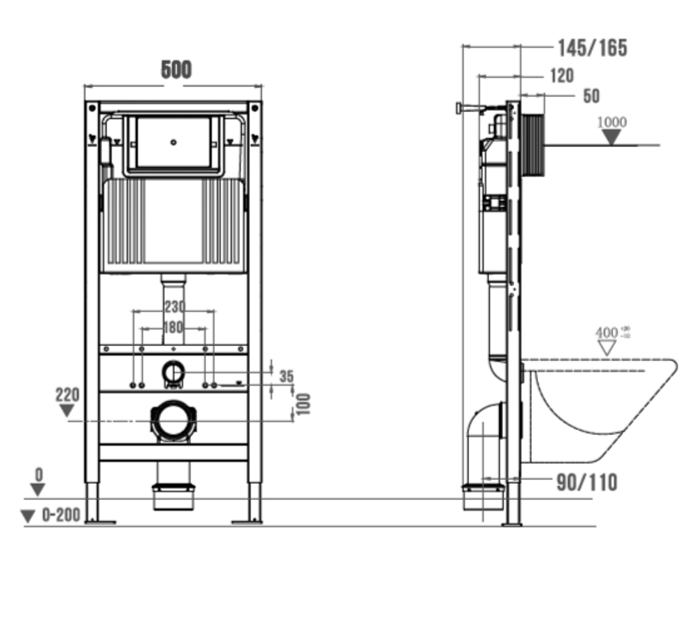 Инсталляция для унитазов WONZON & WOGHAND с механической системой смыва (WW-TI739A)