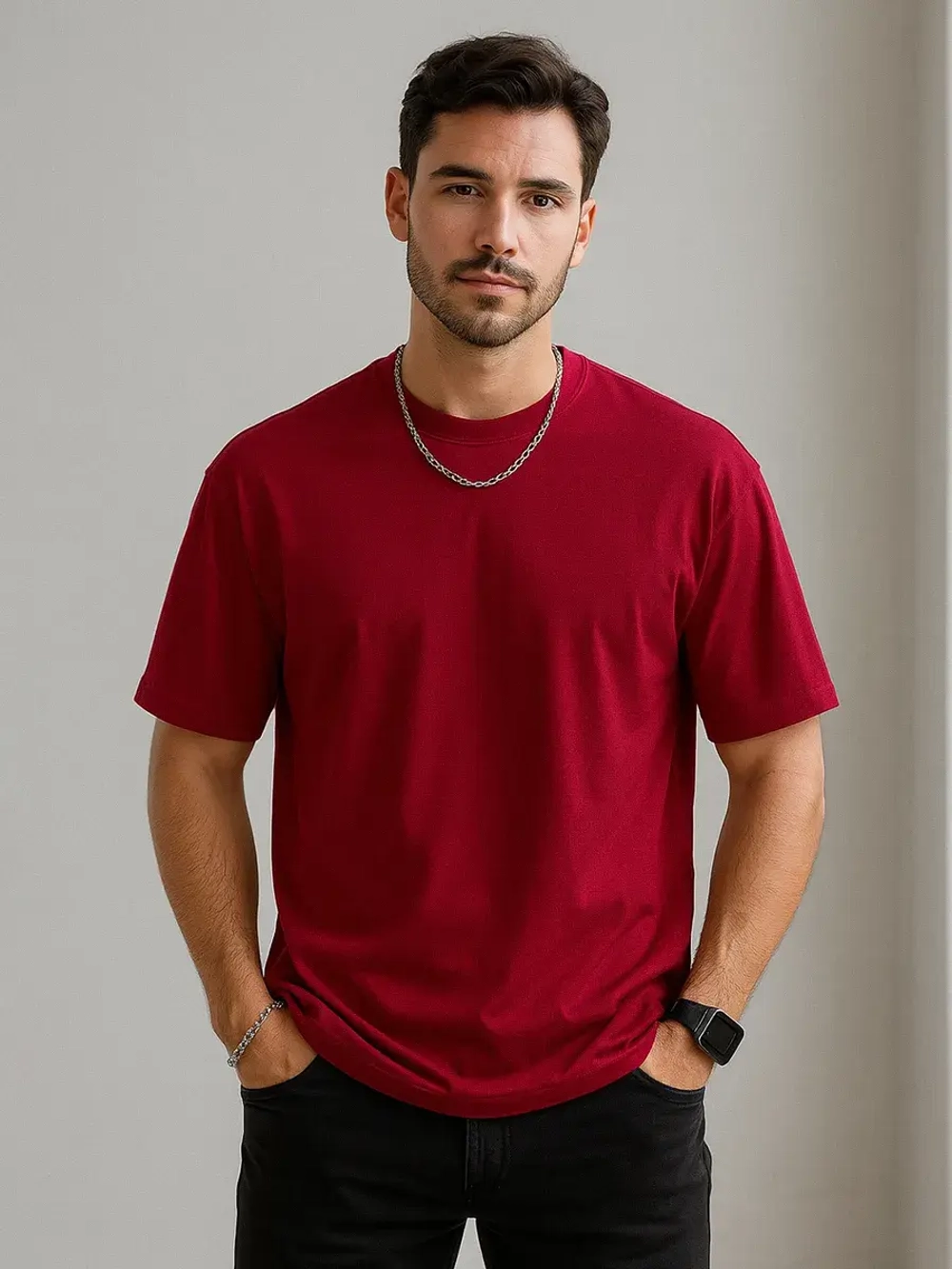 Футболка мужская летняя повседневная однотонная хлопок