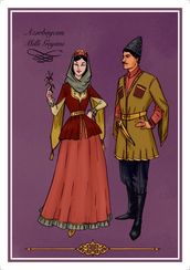 Açıqca \ Открытки \ Postcard Azərbaycan Milli Geyimi qız və oğlan