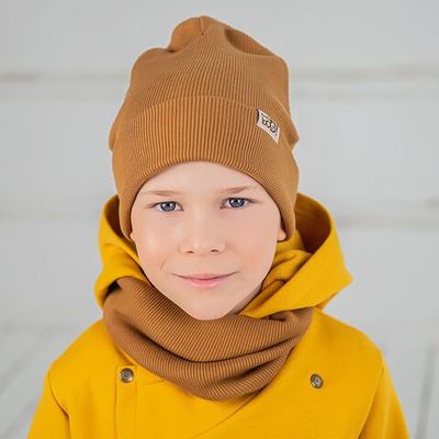 Two-ply jersey hat and snood set - Nut