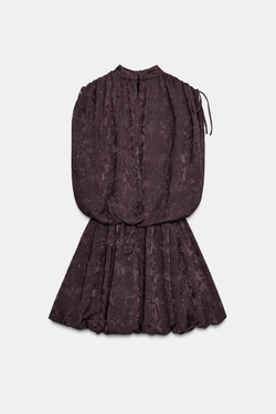 ZARA МИНИ-ПЛАТЬЕ ОБЪЕМНОЕ ИЗ ЖАККАРДА, КОРИЧНЕВЫЙ