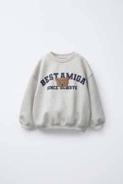 ZARA ТОЛСТОВКА В СТИЛЕ VARSITY С АППЛИКАЦИЕЙ ИЗ МАХРОВОЙ ТКАНИ, СЕРЫЙ МЕЛАНЖ