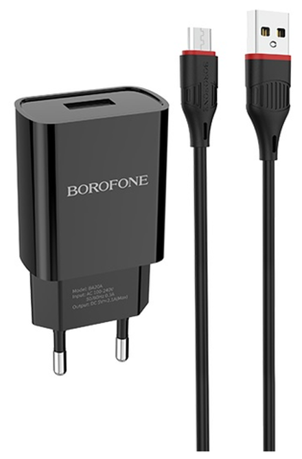 Зарядка 5В-2.1А +шнур MicroUSB BOROFONE BA20A