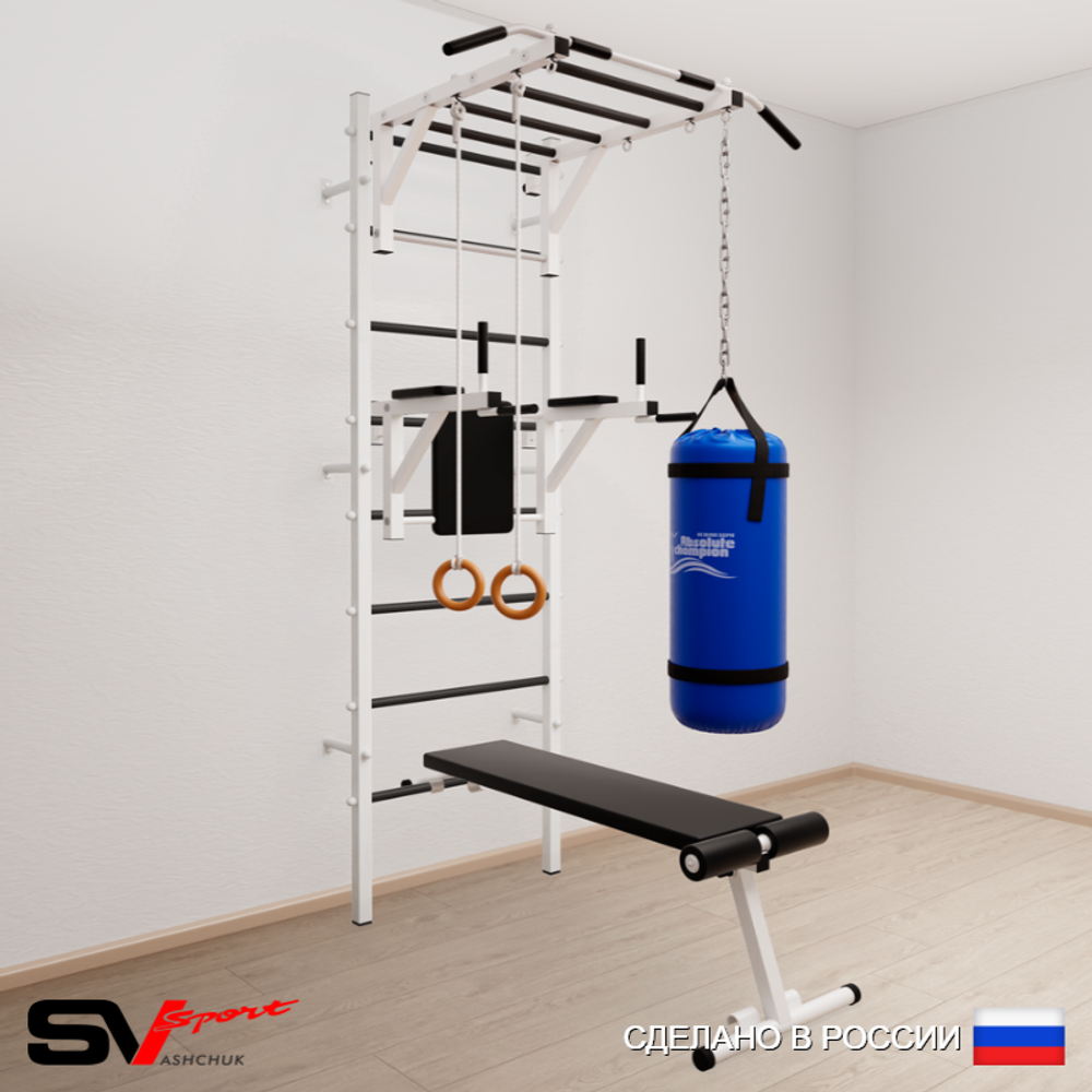 Шведская стенка Sv Sport усиленная 6513 (Турник рукоход/Брусья/Скамья/Кольца/Цепь/Мешок 30кг)