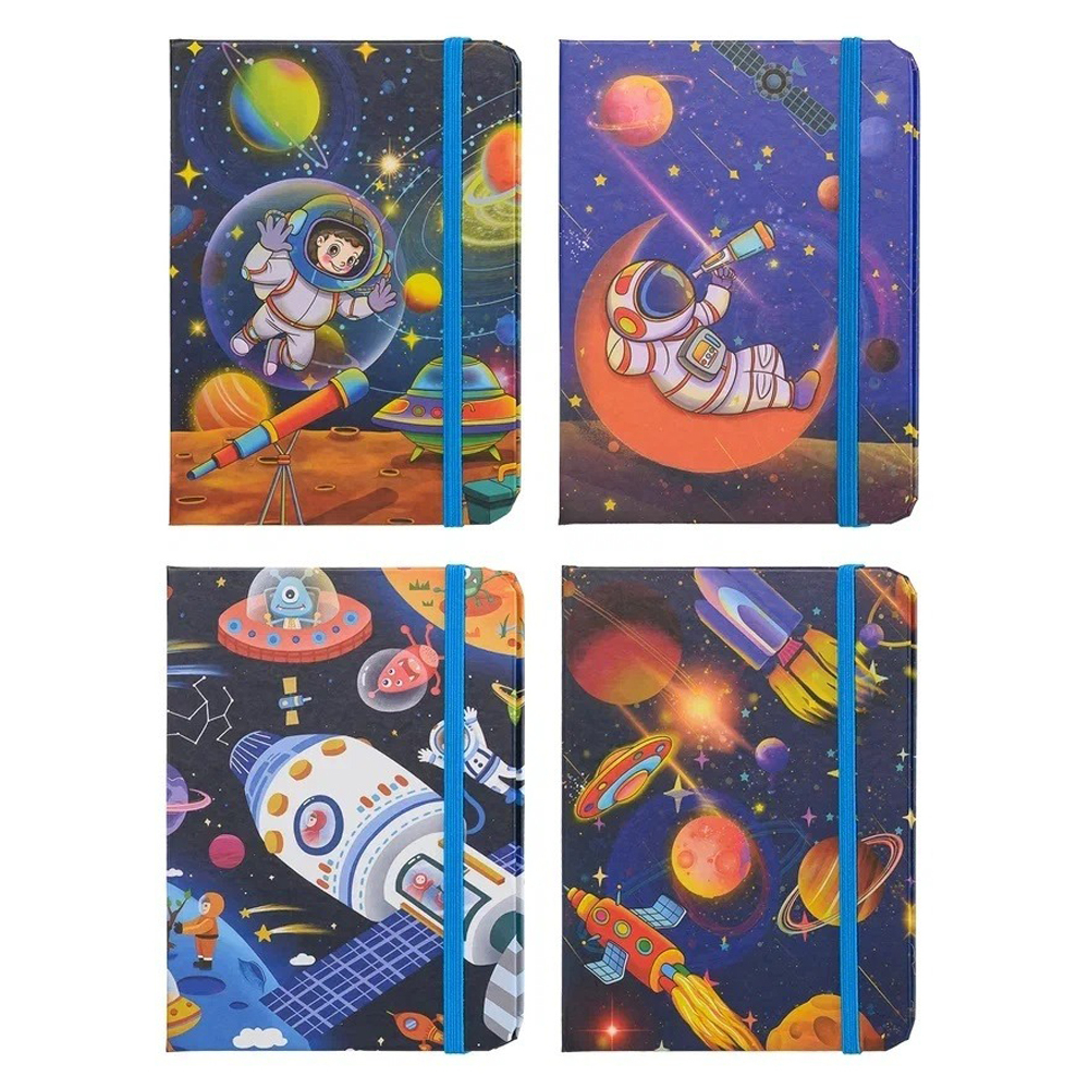 Блокнот детский Basir на резинке, формат А6, серия "Космос", переплет 7БЦ, 14.5*10.5 см, 80 листов,ассорти