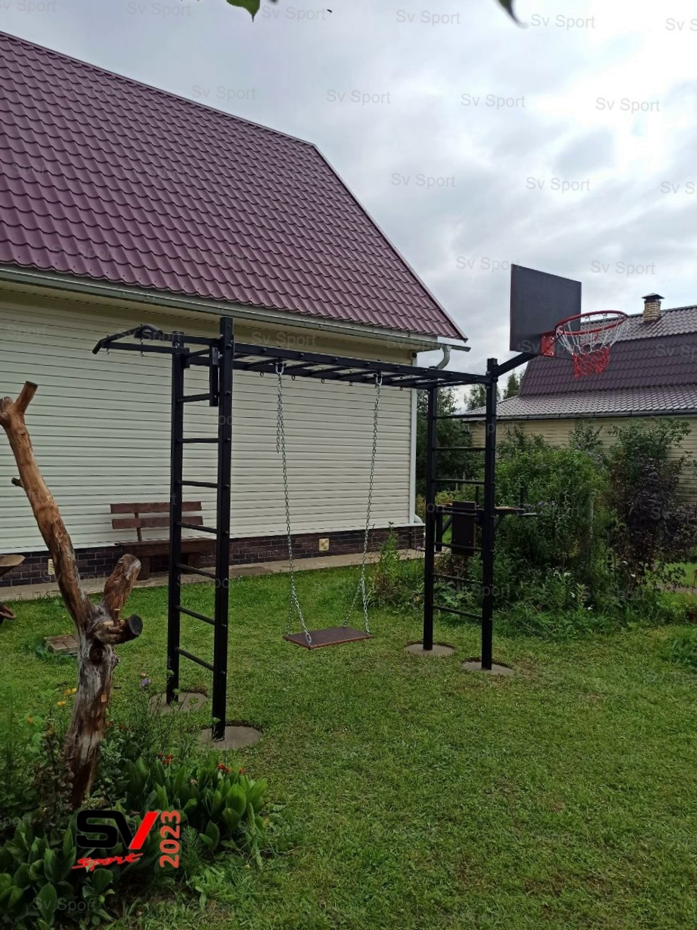 Монтаж уличной шведской стенки Sv Sport Рукоход (4 вертикальных столба)