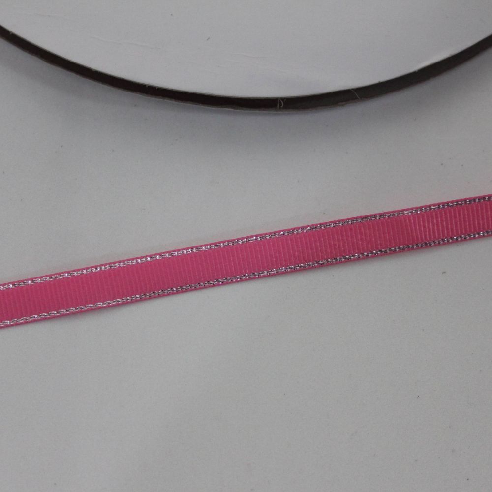 `Лента репсовая однотонная с металл. кромкой(серебро) 09 мм, цвет: 156 розовый