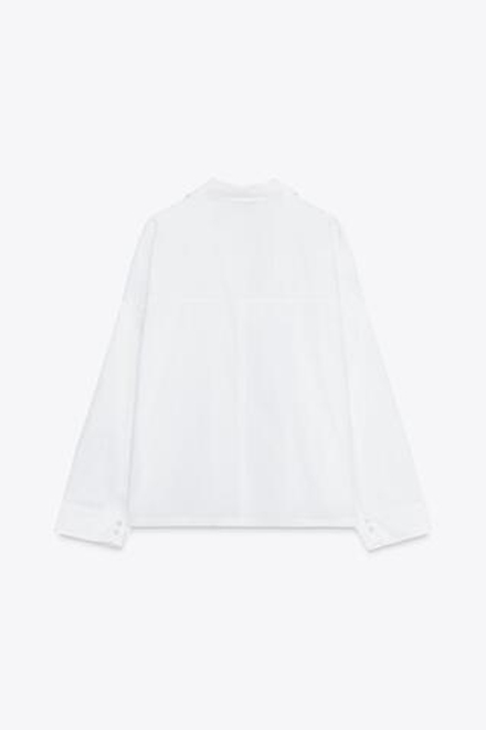 ZARA РУБАШКА ИЗ ПОПЛИНА С ПУГОВИЦАМИ, БЕЛЫЙ