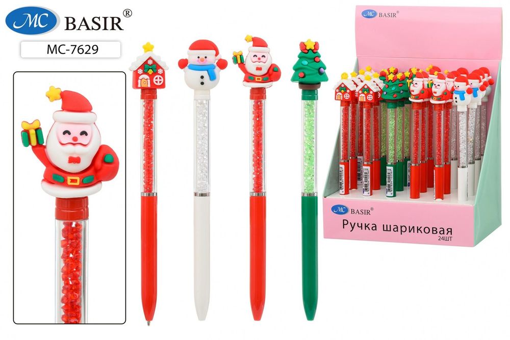 Ручка шарик. с поворотным механизмом "Новогодняя" синяя, комбинир.корпус, ассорти (Basir) Ручка шарик. с поворотным механизмом "Новогодняя" синяя, комбинир.корпус, ассорти (Basir)