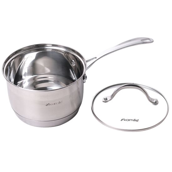 Ковш 1,8 л. из нержавеющей стали Kamille KM 4716S со стеклянной крышкой и 7-слойным дном