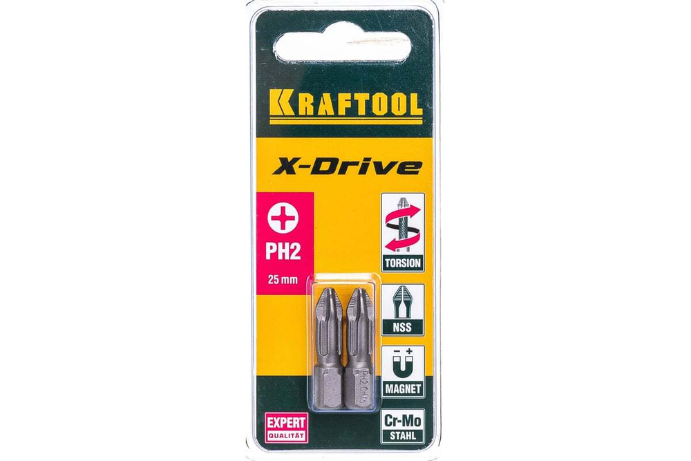 KRAFTOOL  X-Drive PH 2 , 25 мм, 10 шт, Торсионные биты (26121-2-25-10)