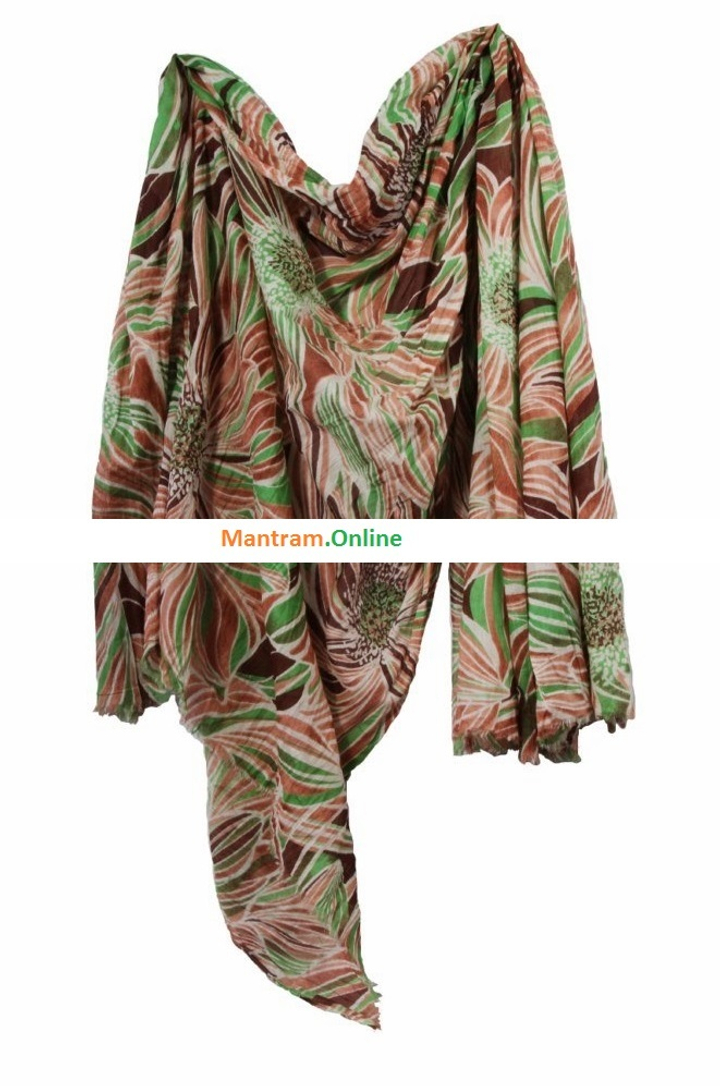 Палантин-парео Хлопок 100% Разводы, цвет бежевый, коричневый, зеленый 110x170 см.