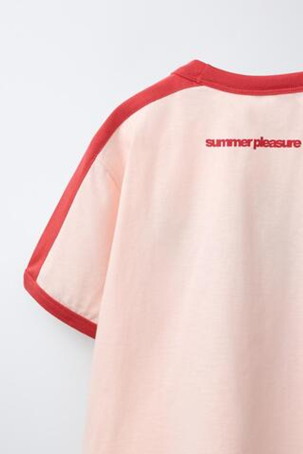 ZARA ФУТБОЛКА С КОНТРАСТНОЙ НАДПИСЬЮ, РОЗОВЫЙ/БЕЛЫЙ